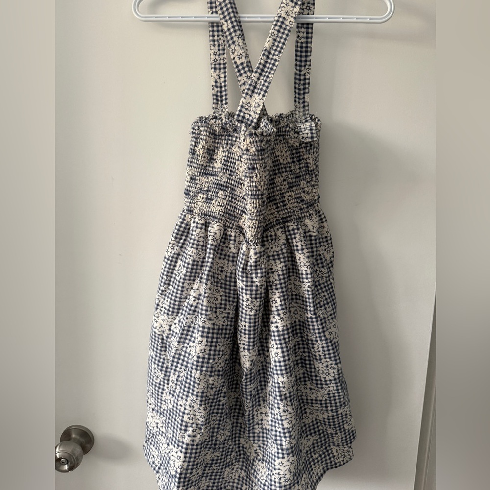 Checkered Blue and White Dress with floral design